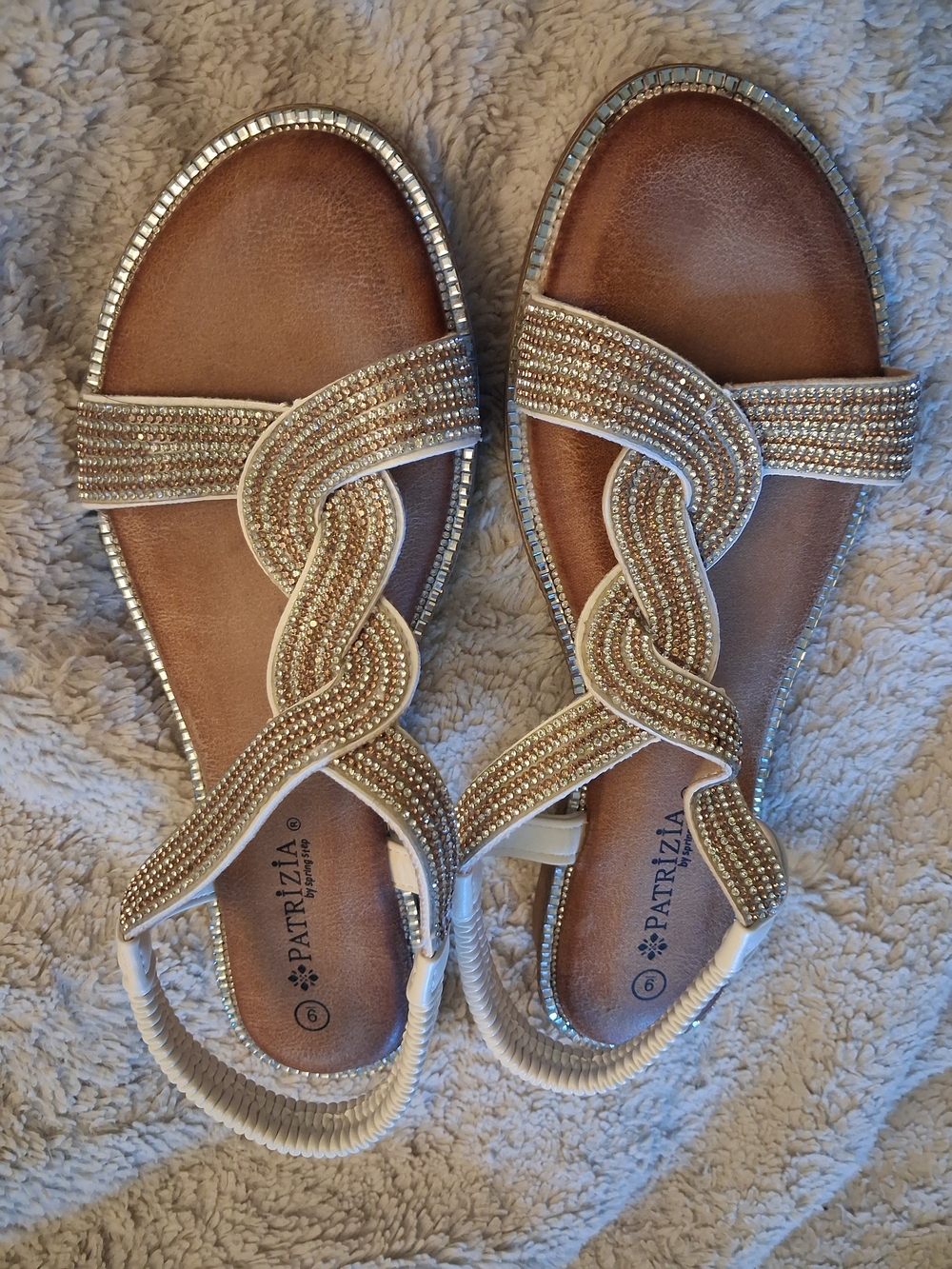 Gold Braided Beaded Slingback Sandals